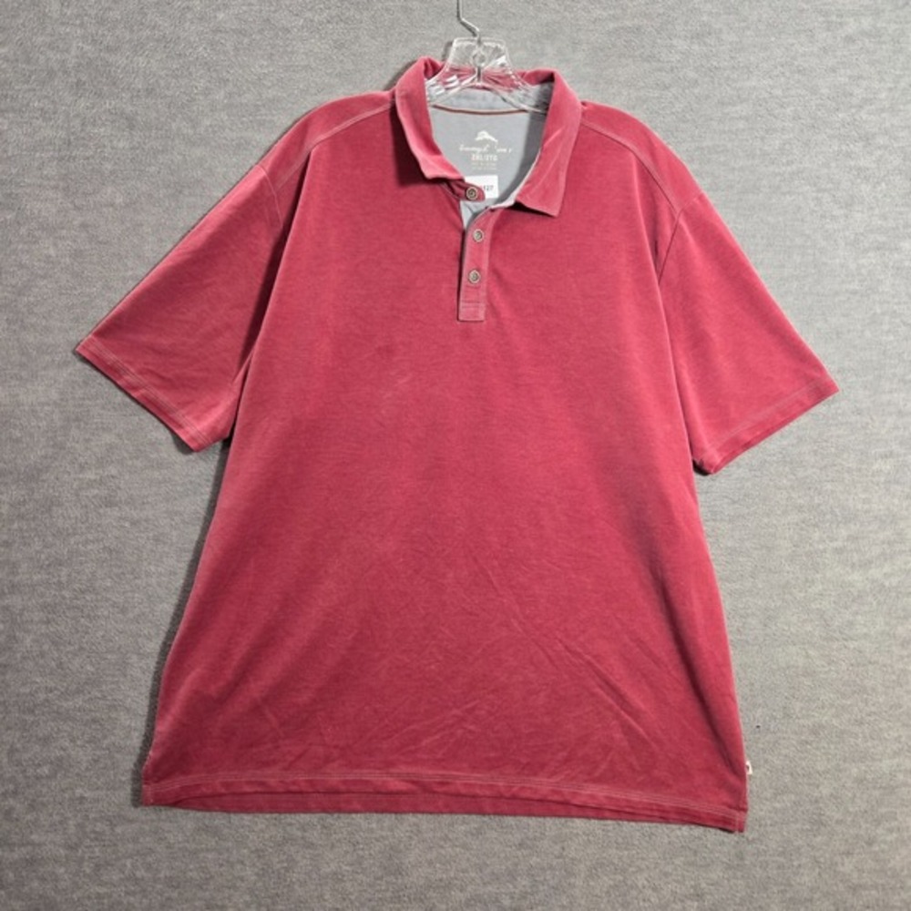Tommy Bahama Men Polo Shirt 2XL Red Logo Short Sleeve Polyester Collar Pullover